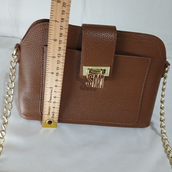 Steve Madden Crossbody Purse Bag Brown Pebbled Leather Chain Strap Quiet Luxury - Picture 6 of 9